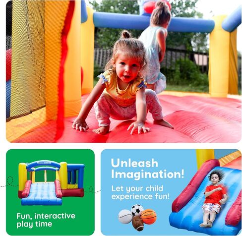 [نسخة ترقية] Picassotiles KC102 12x10 قدم قابلة للنفخ القفز المنزلي المنزلي ، قفزة شريحة ، Dunk Playhouse مع حافة كرة السلة ، 4 كرات رياضية ، دخول كامل الحجم ، 580W ETL معتمد in Kuwait