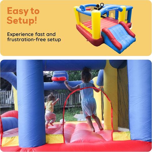 [نسخة ترقية] Picassotiles KC102 12x10 قدم قابلة للنفخ القفز المنزلي المنزلي ، قفزة شريحة ، Dunk Playhouse مع حافة كرة السلة ، 4 كرات رياضية ، دخول كامل الحجم ، 580W ETL معتمد in Kuwait