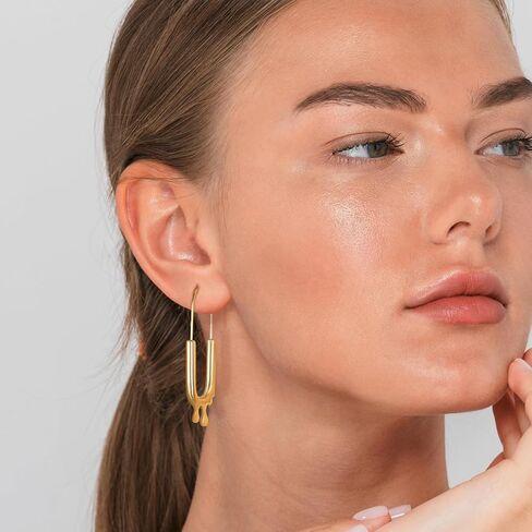 Surgical Steel Huggie Hoop Earrings 14K Gold Plated Hypoallergenic Drop Dangle Earrings for Women Waterproof and Non Tarnish in Saudi Arabia