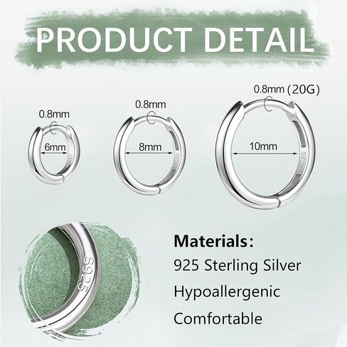 925 Sterling Silver Small Hoop Earrings for Men Nap Earrings Huggie Hoops Cartilage Hoop Earring Tiny Hoop Earrings for Women in Kuwait