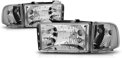 PM PERFORMOTOR 4Pcs Headlights Assembly+Corner Lamps Compatible with 94-02 Dodge Ram 1500 2500 3500,Chrome Housing Clear Corner in Kuwait