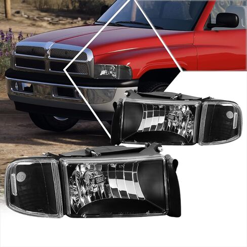 PM PERFORMOTOR 4Pcs Headlights Assembly+Corner Lamps Compatible with 94-02 Dodge Ram 1500 2500 3500,Chrome Housing Clear Corner in Kuwait