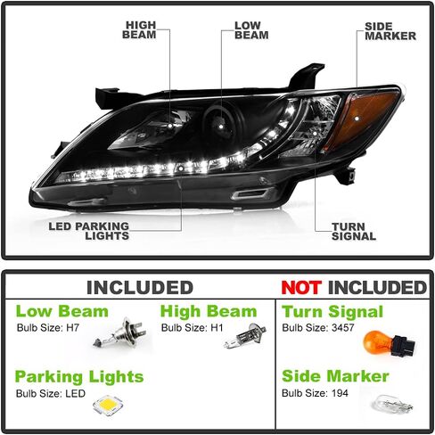 ACANII - For 2007-2009 Toyota Camry LED DRL Running Black Housing Projector Headlights Headlamps, Driver & Passenger in Saudi Arabia