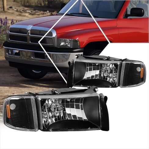 PM PERFORMOTOR 4Pcs Headlights Assembly+Corner Lamps Compatible with 94-02 Dodge Ram 1500 2500 3500,Chrome Housing Clear Corner in Saudi Arabia
