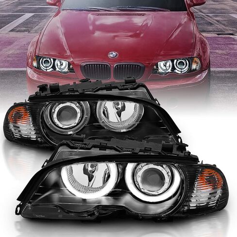 AmeriLite for 1999-2001 BMW 3 Series E46 323Ci 328Ci 325Ci 330Ci M3 Coupe w/Halos Projector Black Headlights Corner Lamp Set - Passenger and Driver Set in Saudi Arabia