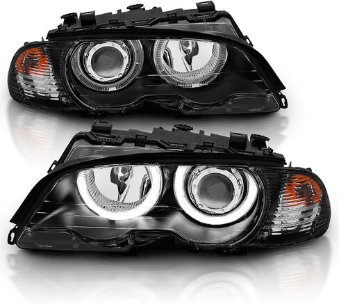 AmeriLite for 1999-2001 BMW 3 Series E46 323Ci 328Ci 325Ci 330Ci M3 Coupe w/Halos Projector Black Headlights Corner Lamp Set - Passenger and Driver Set in Saudi Arabia