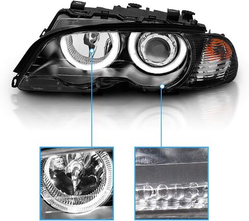 AmeriLite for 1999-2001 BMW 3 Series E46 323Ci 328Ci 325Ci 330Ci M3 Coupe w/Halos Projector Black Headlights Corner Lamp Set - Passenger and Driver Set in Saudi Arabia