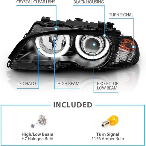 AmeriLite for 1999-2001 BMW 3 Series E46 323Ci 328Ci 325Ci 330Ci M3 Coupe w/Halos Projector Black Headlights Corner Lamp Set - Passenger and Driver Set in Saudi Arabia