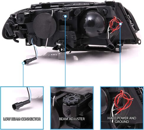 AmeriLite for 1999-2001 BMW 3 Series E46 323Ci 328Ci 325Ci 330Ci M3 Coupe w/Halos Projector Black Headlights Corner Lamp Set - Passenger and Driver Set in Saudi Arabia