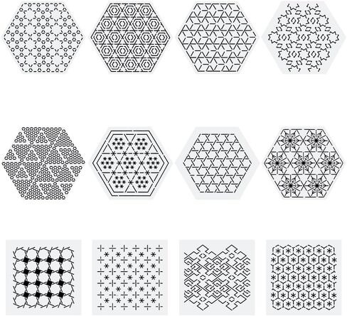 FREEBLOSS 12Pcs 5.5/5.9inch PET Sashiko Stencils Flowers Line Template for Hand Quilting Sashiko Patterns Templates Embroidery Stencils for Hand Sewing Lovers in Saudi Arabia
