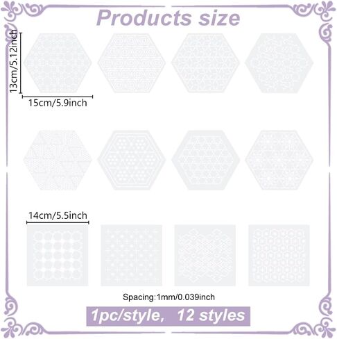 FREEBLOSS 12Pcs 5.5/5.9inch PET Sashiko Stencils Flowers Line Template for Hand Quilting Sashiko Patterns Templates Embroidery Stencils for Hand Sewing Lovers in Saudi Arabia