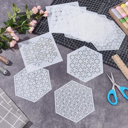 FREEBLOSS 12Pcs 5.5/5.9inch PET Sashiko Stencils Flowers Line Template for Hand Quilting Sashiko Patterns Templates Embroidery Stencils for Hand Sewing Lovers in Saudi Arabia