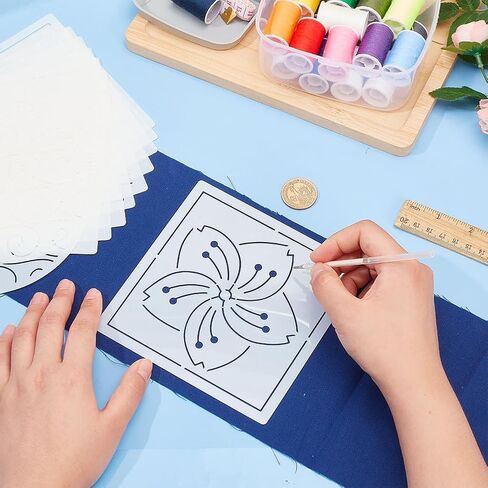 FREEBLOSS 12Pcs 5.5/5.9inch PET Sashiko Stencils Flowers Line Template for Hand Quilting Sashiko Patterns Templates Embroidery Stencils for Hand Sewing Lovers in Kuwait