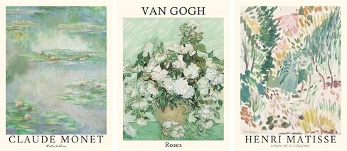 Mini Zozi Sage Green Canvas Framed Wall Art مجموعة من 3 Matisse Van Gogh Monet Flower Prints 12x16 Decor in Kuwait