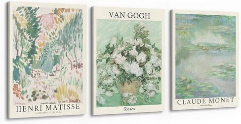 Mini Zozi Sage Green Canvas Framed Wall Art مجموعة من 3 Matisse Van Gogh Monet Flower Prints 12x16 Decor in Kuwait