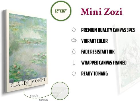 Mini Zozi Sage Green Canvas Framed Wall Art مجموعة من 3 Matisse Van Gogh Monet Flower Prints 12x16 Decor in Kuwait