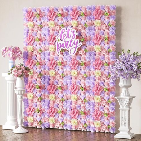 COKAOBE Pink Flower Wall Backdrop, 12PCS 3D Silk Rose Floral Wall, 15 x 15 Inch Artificial Flower Panels for Wedding, Party, Bridal Shower, Baby Shower, Home and Photo Backdrop Decoration in Saudi Arabia
