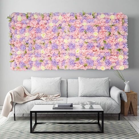 COKAOBE Pink Flower Wall Backdrop, 12PCS 3D Silk Rose Floral Wall, 15 x 15 Inch Artificial Flower Panels for Wedding, Party, Bridal Shower, Baby Shower, Home and Photo Backdrop Decoration in Saudi Arabia