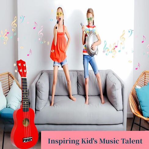 Kids Guitar Acoustic, 21 Inch Wooden Acoustic Guitar Child Guitar Ukulele Children Guitar 4 String Childrens Musical Instruments Perfect For Guitar Beginner in Saudi Arabia