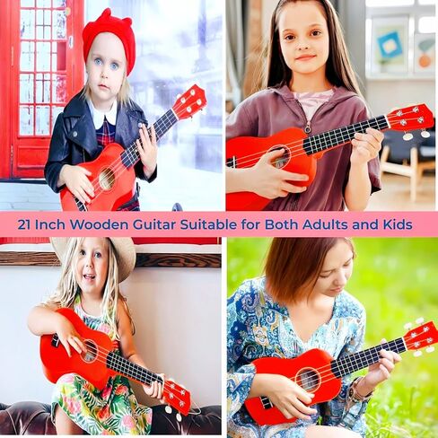 Kids Guitar Acoustic, 21 Inch Wooden Acoustic Guitar Child Guitar Ukulele Children Guitar 4 String Childrens Musical Instruments Perfect For Guitar Beginner in Saudi Arabia
