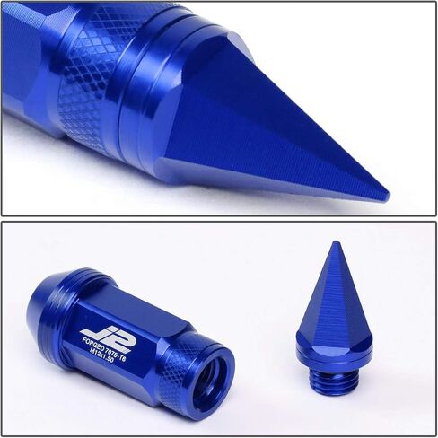 Auto Dynasty J2 Engineering 7075-T6 Compatible withged Aluminum M12X1.5 20Pcs 80mm Tall Spiky Cap Lug Nut Set w/Adapter (Blue) in Saudi Arabia