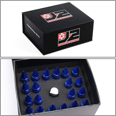 Auto Dynasty J2 Engineering 7075-T6 Compatible withged Aluminum M12X1.5 20Pcs 80mm Tall Spiky Cap Lug Nut Set w/Adapter (Blue) in Saudi Arabia