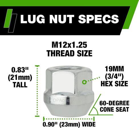 DPAccessories Zinc M12x1.25 Lug Nuts - Open End Bulge Acorn - 21mm (0.83") Tall - 19mm (3/4") Hex - Set of 20 - D2125-2308/20 in Saudi Arabia