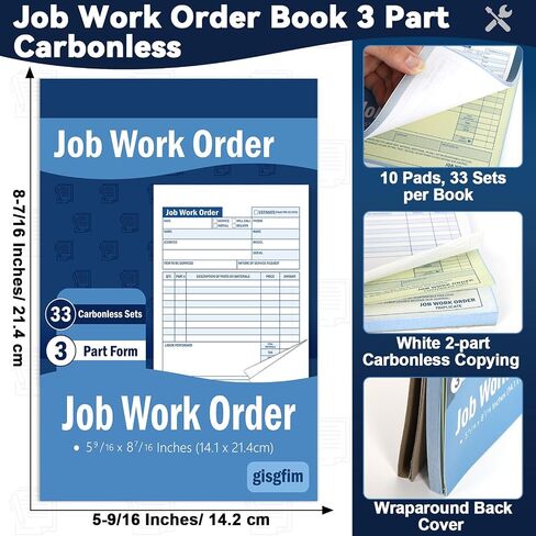 gisgfim 6 Pads Job Work Order Book 3 Part Carbonless Receipt Books Work Order Forms 5-9/16 x 8-7/16 Inches Order Receipt Books Invoice Receipt Book Orders for Small Business 33 Sets per Pads in Saudi Arabia