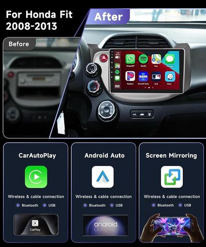 HiFi 2G+64G Radio for Honda Fit 2008-2013 Car Stereo with Wireless Carplay Android Auto,10.1 inch 1080P HD Touch Screen with Mirror Link BT FM/RDS RDS GPS WiFi Mirror Link Backup Camera MIC in Kuwait