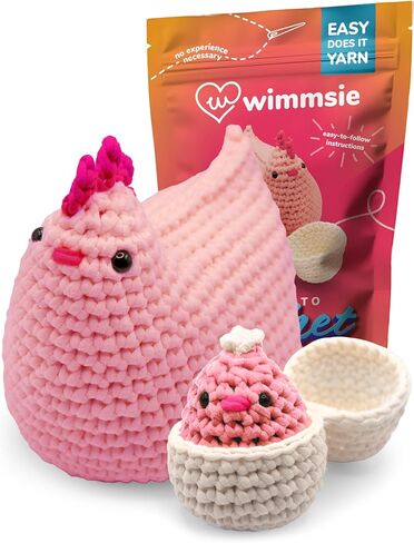 Wimmsie Crochet Animal Kit for Beginners - Easy Beginner Crochet Kit for Kids - Amigurumi Chicken Chick & Egg - 3 Kawaii Stuffed Animals - Cute DIY Yarn Plush in Saudi Arabia