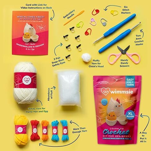 Wimmsie Crochet Animal Kit for Beginners - Easy Beginner Crochet Kit for Kids - Amigurumi Chicken Chick & Egg - 3 Kawaii Stuffed Animals - Cute DIY Yarn Plush in Saudi Arabia
