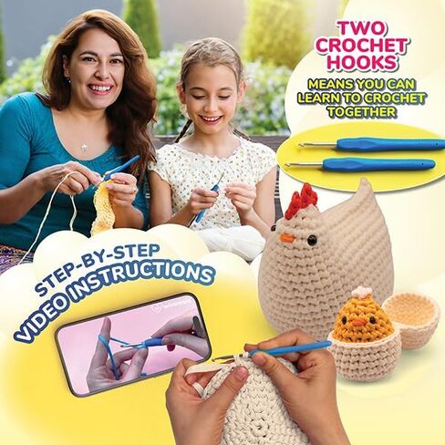 Wimmsie Crochet Animal Kit for Beginners - Easy Beginner Crochet Kit for Kids - Amigurumi Chicken Chick & Egg - 3 Kawaii Stuffed Animals - Cute DIY Yarn Plush in Saudi Arabia