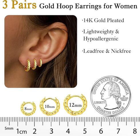 أقراط Yoosteel Gold Hoop للنساء ، و 14 ألفًا من الذهب المطلي بالذهب مكتنزة أقراط من أجل النساء القابل للتكديس على الأقراط الخفيفة في مجوهرات القرط الخفيفة in Kuwait