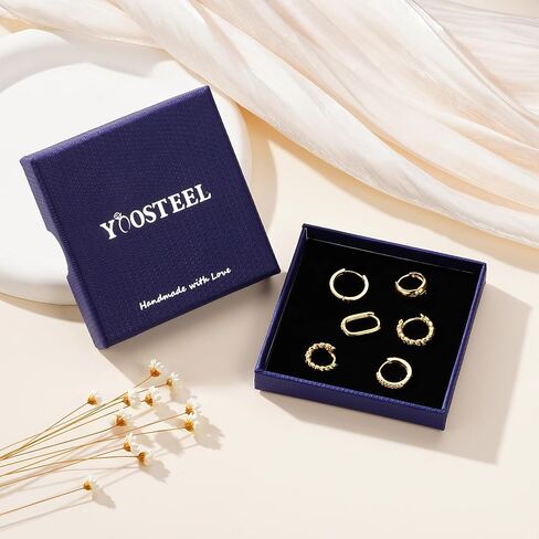 أقراط Yoosteel Gold Hoop للنساء ، و 14 ألفًا من الذهب المطلي بالذهب مكتنزة أقراط من أجل النساء القابل للتكديس على الأقراط الخفيفة في مجوهرات القرط الخفيفة in Kuwait