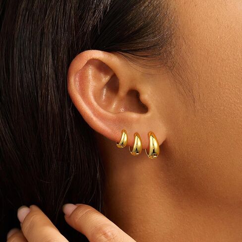 أقراط Yoosteel Gold Hoop للنساء ، و 14 ألفًا من الذهب المطلي بالذهب مكتنزة أقراط من أجل النساء القابل للتكديس على الأقراط الخفيفة في مجوهرات القرط الخفيفة in Kuwait