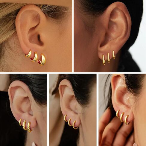 أقراط Yoosteel Gold Hoop للنساء ، و 14 ألفًا من الذهب المطلي بالذهب مكتنزة أقراط من أجل النساء القابل للتكديس على الأقراط الخفيفة في مجوهرات القرط الخفيفة in Kuwait