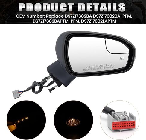 Driver Side Mirror Compatible with Ford Fusion 2013-2016 Sedan S SE SE Hybrid, Heated, with Turn Signal, Puddle Light, Blind Spot, Manual Folding, Power Mirrors Replace ‎DS7Z17683BA (Left White) in Kuwait