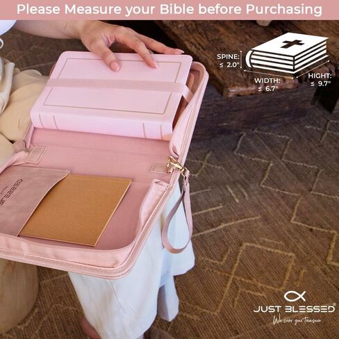 JUST BLESSED Elegant PU Leather Bible Cover Case for Women Men - Minimalist Bible Cover - Classic Bible Covers for Women - Bible Case/Bible Cases for Woman - Bible Carrying Case for Women Men in Saudi Arabia