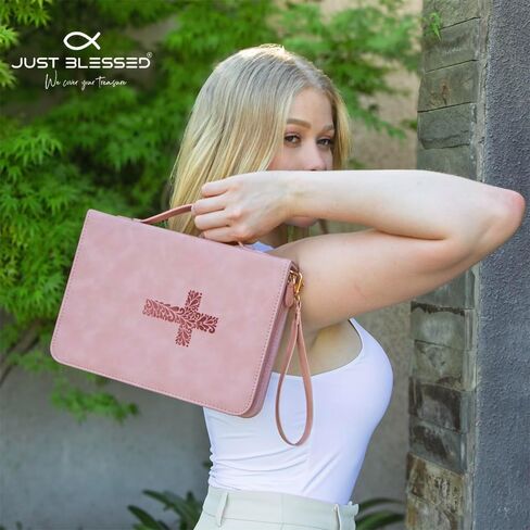 JUST BLESSED Elegant PU Leather Bible Cover Case for Women Men - Minimalist Bible Cover - Classic Bible Covers for Women - Bible Case/Bible Cases for Woman - Bible Carrying Case for Women Men in Saudi Arabia