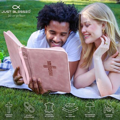 JUST BLESSED Elegant PU Leather Bible Cover Case for Women Men - Minimalist Bible Cover - Classic Bible Covers for Women - Bible Case/Bible Cases for Woman - Bible Carrying Case for Women Men in Saudi Arabia