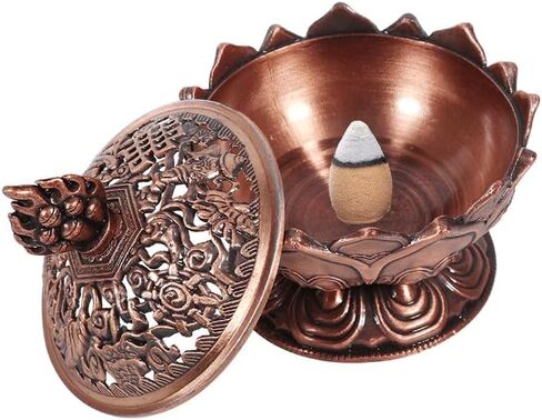 Bisense Burner ، Lotus Cone Holder Vintage Metal Stick Croper Decoration الزنك زنك الفحم زخرفة للعلاج الروحي الروحية المكتب الداخلي لليوغا التأمل الهدايا in Saudi Arabia