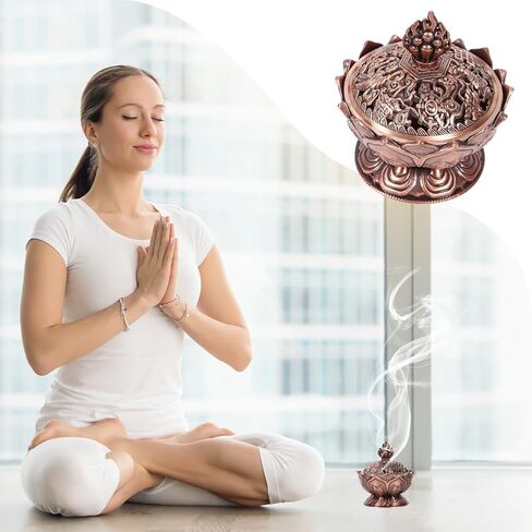 Bisense Burner ، Lotus Cone Holder Vintage Metal Stick Croper Decoration الزنك زنك الفحم زخرفة للعلاج الروحي الروحية المكتب الداخلي لليوغا التأمل الهدايا in Saudi Arabia