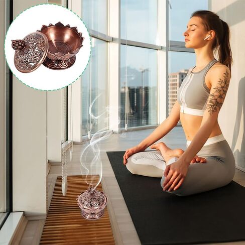 Bisense Burner ، Lotus Cone Holder Vintage Metal Stick Croper Decoration الزنك زنك الفحم زخرفة للعلاج الروحي الروحية المكتب الداخلي لليوغا التأمل الهدايا in Saudi Arabia