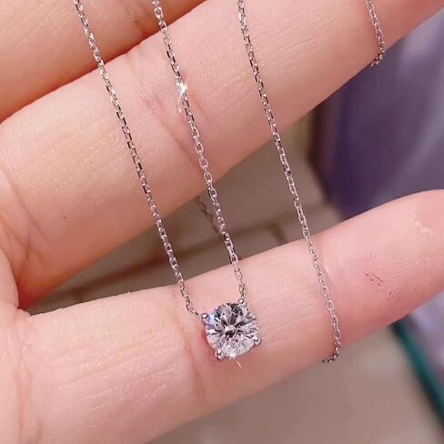 1 Carat Diamond Necklace For Women, 14K White Gold Round Cut Real Natural Diamond Pendant, Valentine's Day Gift For Her, GIA Certified, 16-18 Inch Adjustable Chain in Saudi Arabia