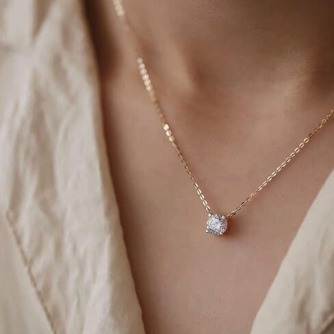 1 Carat Diamond Necklace For Women, 14K White Gold Round Cut Real Natural Diamond Pendant, Valentine's Day Gift For Her, GIA Certified, 16-18 Inch Adjustable Chain in Saudi Arabia