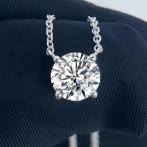 1 Carat Diamond Necklace For Women, 14K White Gold Round Cut Real Natural Diamond Pendant, Valentine's Day Gift For Her, GIA Certified, 16-18 Inch Adjustable Chain in Saudi Arabia