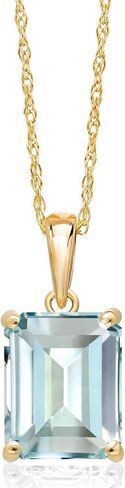 Gem Stone King 14K Yellow Gold 9X7MM Emerald Cut Gemstone Birthstone Solitaire Pendant Necklace | Gold Necklace For Women | With 18 Inch Gold Chain in Kuwait