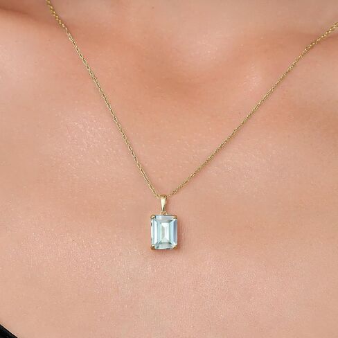 Gem Stone King 14K Yellow Gold 9X7MM Emerald Cut Gemstone Birthstone Solitaire Pendant Necklace | Gold Necklace For Women | With 18 Inch Gold Chain in Kuwait