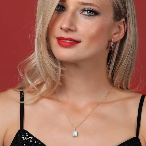 Gem Stone King 14K Yellow Gold 9X7MM Emerald Cut Gemstone Birthstone Solitaire Pendant Necklace | Gold Necklace For Women | With 18 Inch Gold Chain in Kuwait