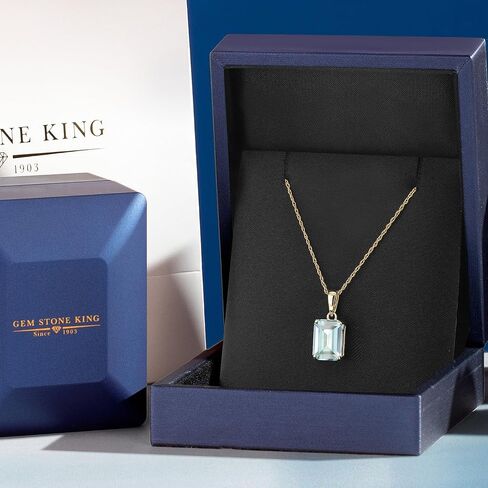 Gem Stone King 14K Yellow Gold 9X7MM Emerald Cut Gemstone Birthstone Solitaire Pendant Necklace | Gold Necklace For Women | With 18 Inch Gold Chain in Kuwait